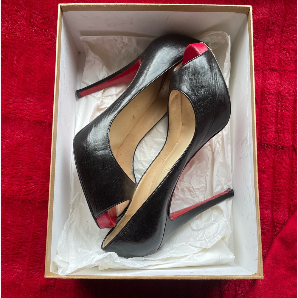 Authentic Christian Louboutin black peep toe heels 9 1/2.